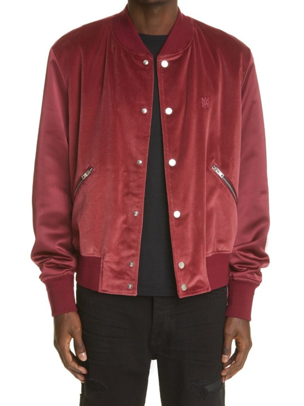 AMIRI Men's Velveteen & Satin Bomber Jacket in Burgundy Size IT 46 / S